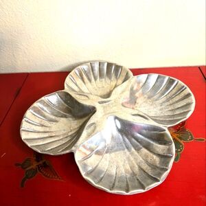 Vintage Pewter Unbranded Divided Serving Dish Shell Scalloped Plater Beach